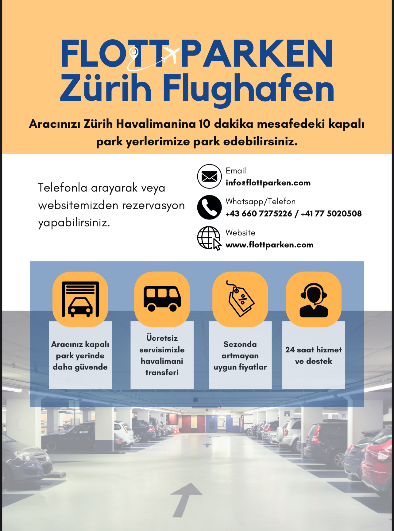 FLOTT PARKEN: Zürih Havalimanına 10 Dakika Mesafede Güvenli Park Hizmeti!