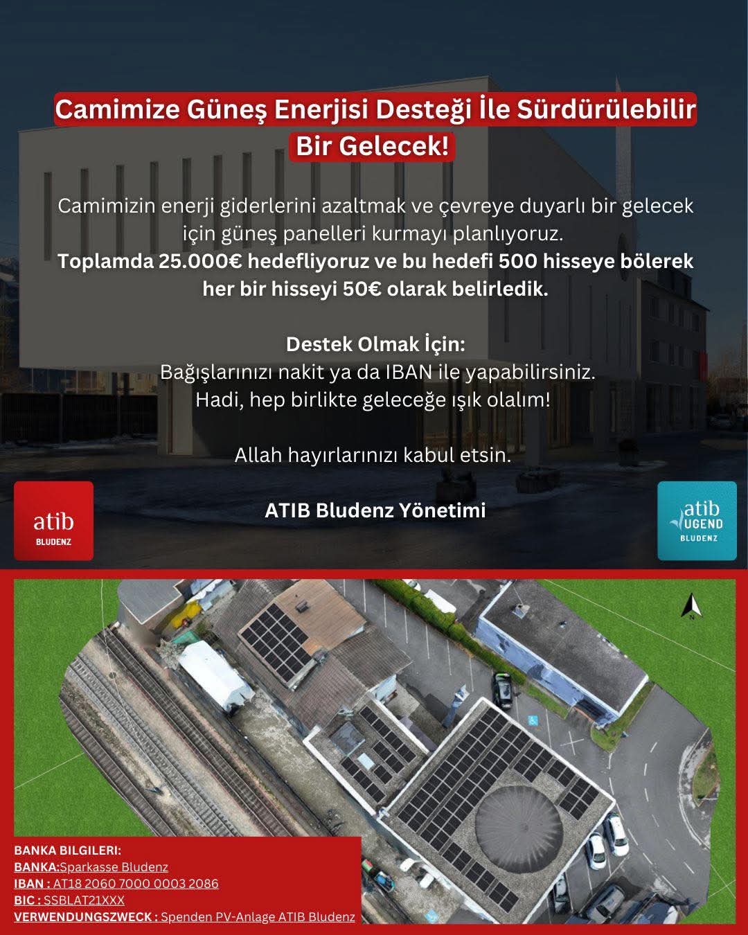 Bludenz'deki Camiye Güneş Enerjisi Projesi İçin Destek Kampanyası Başlatıldı
