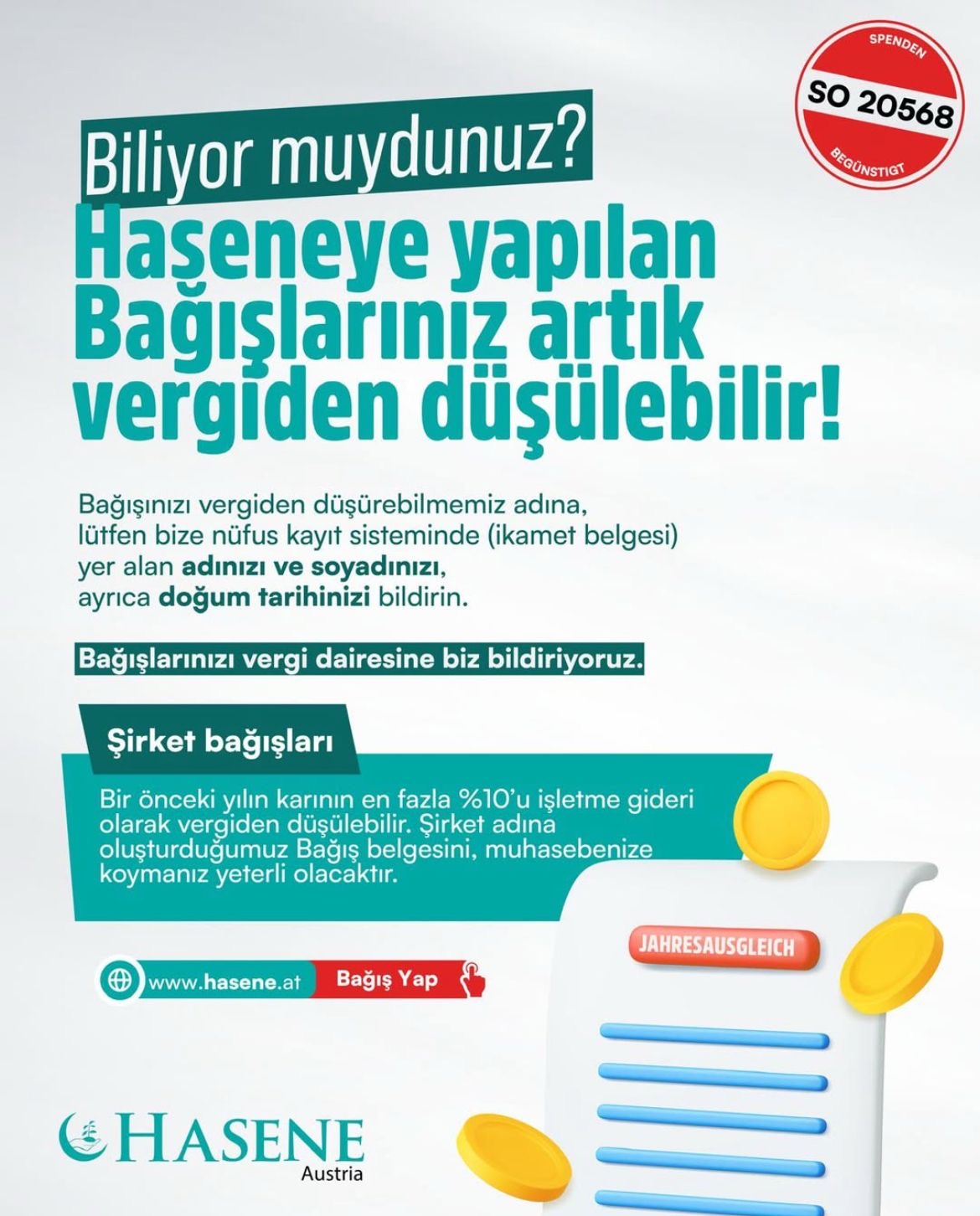 Hasene'ye Yapılan Bağışlar Artık Vergiden Düşülebilecek! Hasene'ye Yapılan Bağışlar Artık Vergiden Düşülebilecek!
